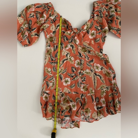 Kivari Bonny Tie Bust Mini Dress Tropical Print Linen puff sleeve US 10 - Picture 10 of 14